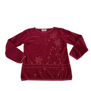 Vtg Y2K 2000s Hot Pink Beaded Floral Embroidered Pullover Sweater M